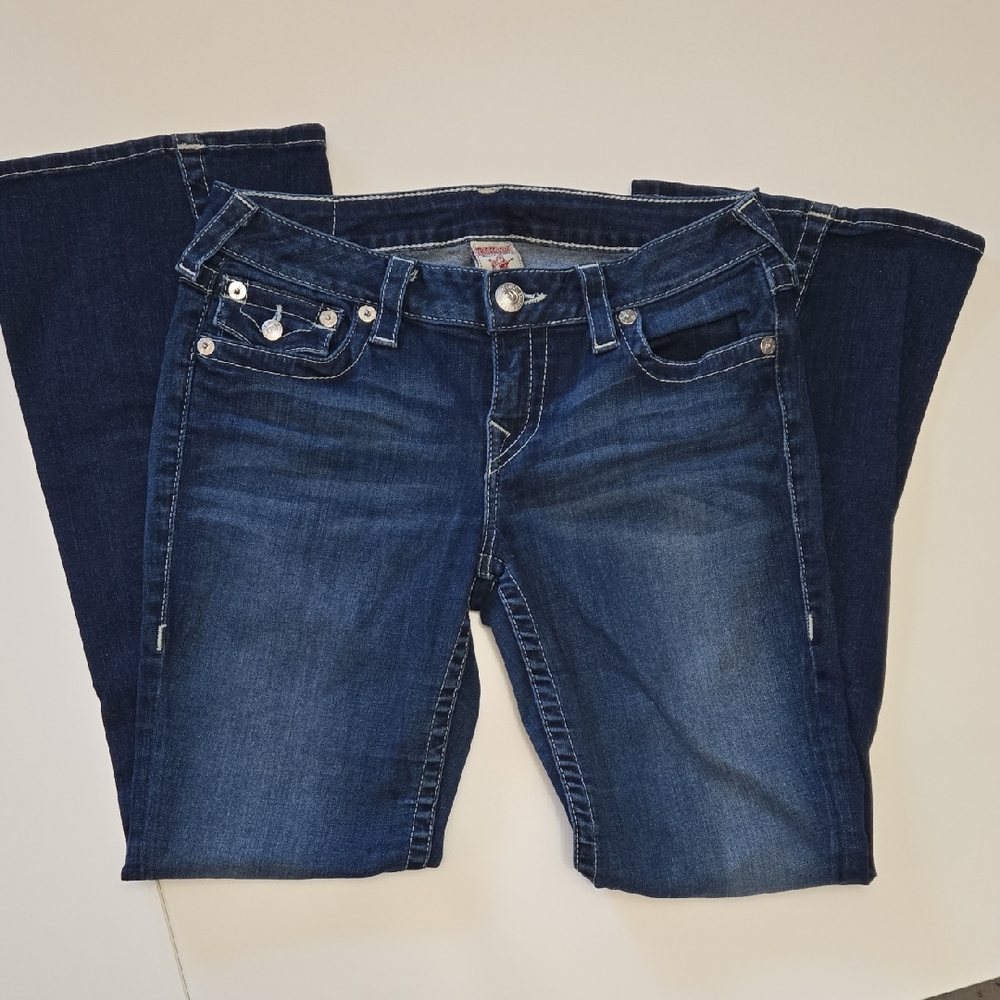 29P True Religion Dark Blue Low Rise Flare Jeans